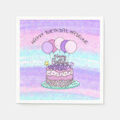 Serviette En Papier Joyeux anniversaire personnalisé rose et violet (Devant)