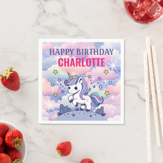 Serviette En Papier Joyeux Anniversaire Personnalisé Unicorn Magique (En situation)