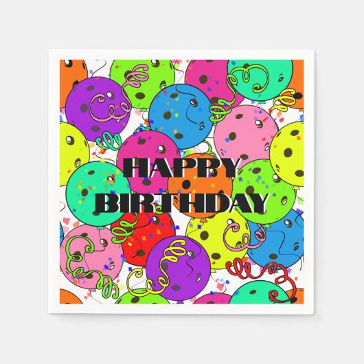 Serviette En Papier Joyeux Anniversaire Pickleball Ballons Confetti Bl (Devant)
