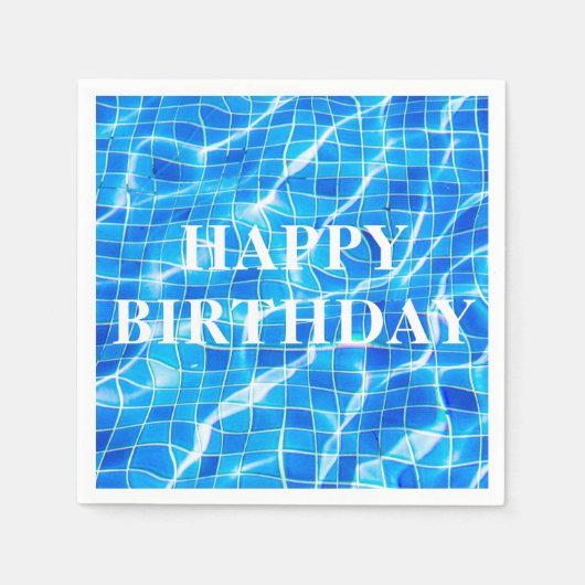 Serviette En Papier Joyeux Anniversaire Piscine Bleue Aquatique (Devant)