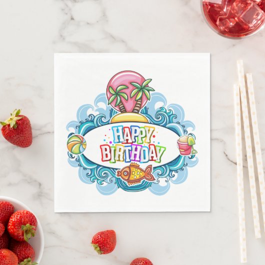 Serviette En Papier Joyeux Anniversaire Plage Fun Papier Napkin (En situation)