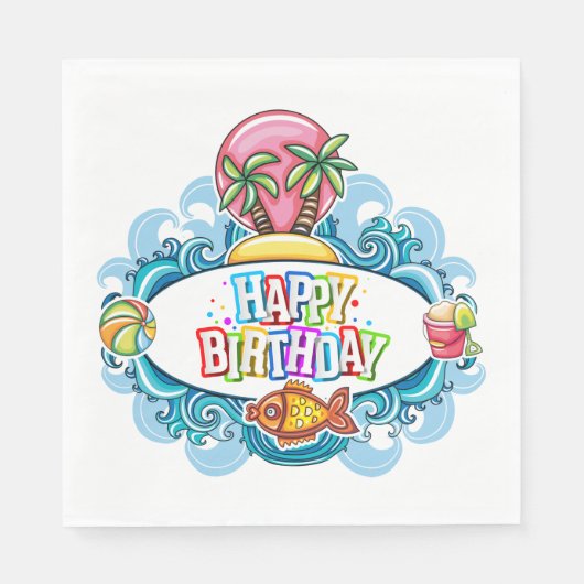 Serviette En Papier Joyeux Anniversaire Plage Fun Papier Napkin (Devant)