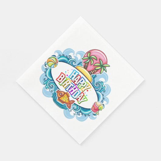 Serviette En Papier Joyeux Anniversaire Plage Fun Papier Napkin (Coin)