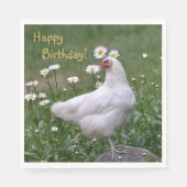 Serviette En Papier Joyeux Anniversaire Poulet Avec Marguerites (Devant)