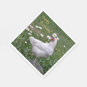 Serviette En Papier Joyeux Anniversaire Poulet Avec Marguerites (Coin)