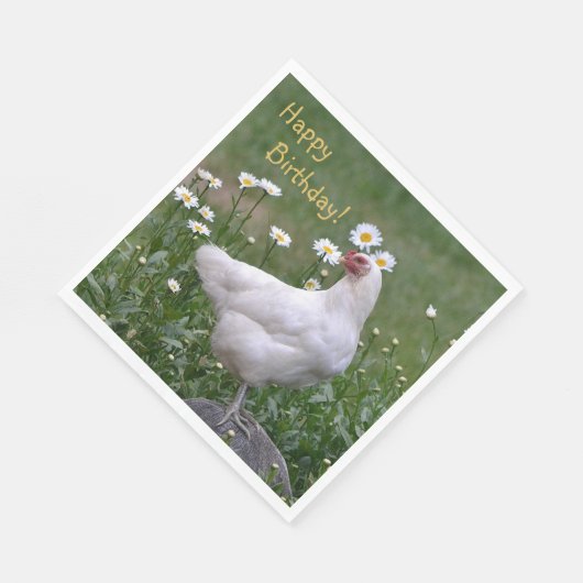 Serviette En Papier Joyeux Anniversaire Poulet Avec Marguerites (Coin)