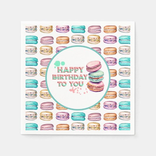 Serviette En Papier Joyeux Anniversaire Pour Vous | Macaron (Devant)