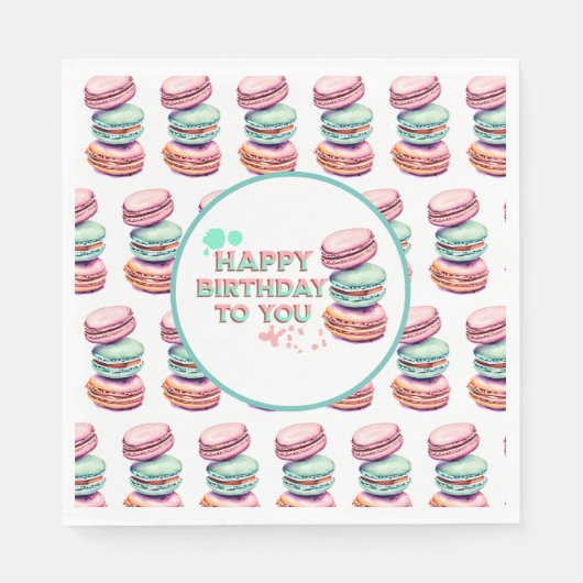 Serviette En Papier Joyeux Anniversaire Pour Vous | Macaron (Devant)
