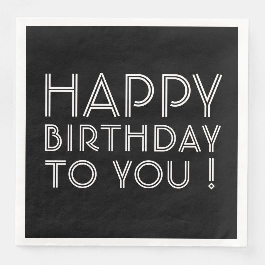 Serviette En Papier "Joyeux Anniversaire Pour Vous !" Noir et blanc (Devant)
