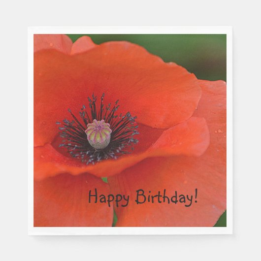 Serviette En Papier Joyeux Anniversaire Red Poppy (Devant)