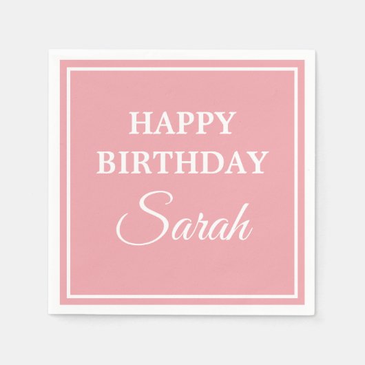 Serviette En Papier Joyeux anniversaire rose blanc (Devant)