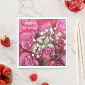 Serviette En Papier Joyeux Anniversaire Rose Bouquet (En situation)