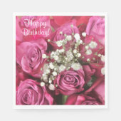Serviette En Papier Joyeux Anniversaire Rose Bouquet (Devant)