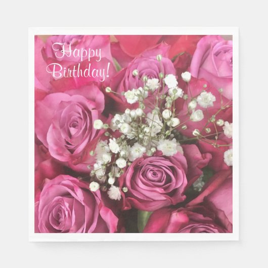 Serviette En Papier Joyeux Anniversaire Rose Bouquet (Devant)