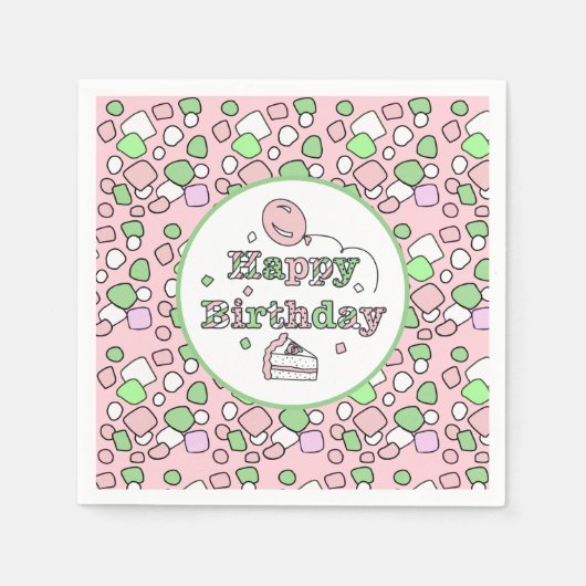 Serviette En Papier Joyeux anniversaire rose et vert (Devant)