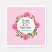 Serviette En Papier Joyeux Anniversaire Rose Rouge Blanc Pétunia Polka (Devant)