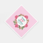 Serviette En Papier Joyeux Anniversaire Rose Rouge Blanc Pétunia Polka (Coin)