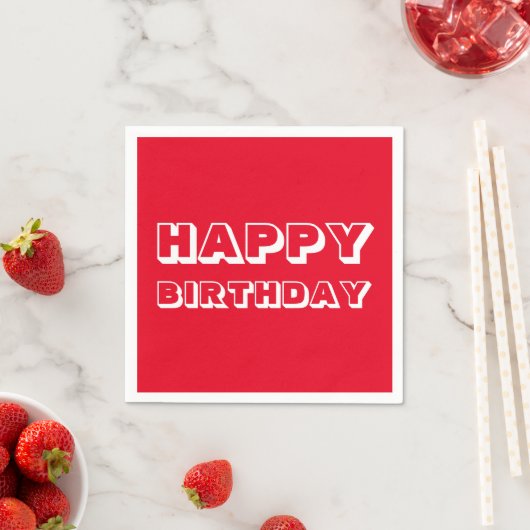 Serviette En Papier Joyeux anniversaire, Rouge blanc moderne papier gr (En situation)