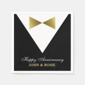 Serviette En Papier Joyeux Anniversaire serviettes | Tuxedo noir et or (Devant)
