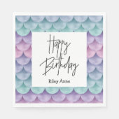 Serviette En Papier Joyeux Anniversaire Sirène écailles Napkin (Devant)