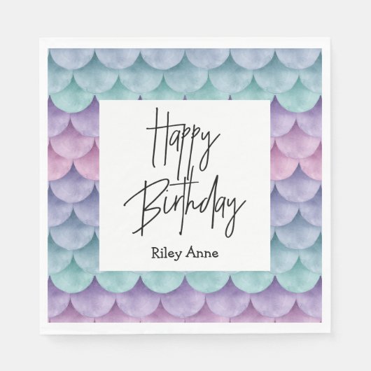 Serviette En Papier Joyeux Anniversaire Sirène écailles Napkin (Devant)