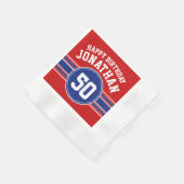 Serviette En Papier Joyeux Anniversaire Sports avec l'âge - Rouge Bleu (Coin)