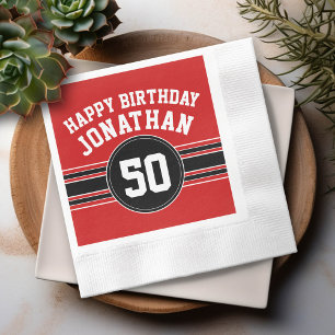 Serviette En Papier Joyeux Anniversaire Stripes avec l'âge - Rouge No