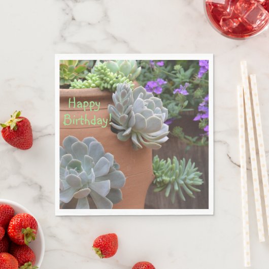 Serviette En Papier Joyeux Anniversaire Succulent Addict (En situation)