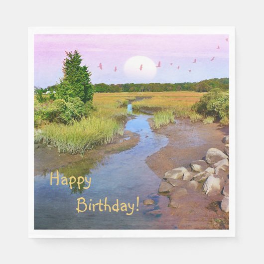 Serviette En Papier Joyeux Anniversaire Sunset Seashore (Devant)