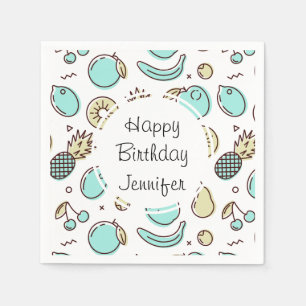 Serviette En Papier Joyeux Anniversaire sur le thème estival avec un m
