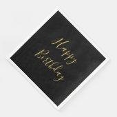 Serviette En Papier Joyeux Anniversaire Texte Jaune Doré Noir Personna (Coin)