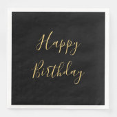 Serviette En Papier Joyeux Anniversaire Texte Jaune Doré Noir Personna (Devant)