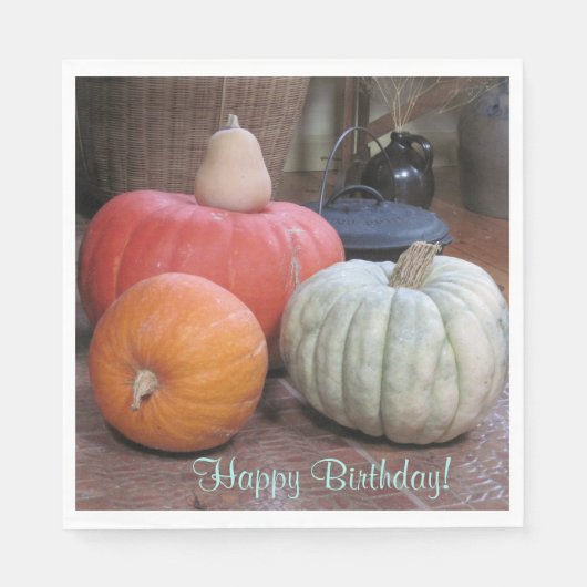 Serviette En Papier Joyeux Anniversaire Thème Automne (Devant)