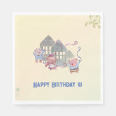 Serviette En Papier Joyeux Anniversaire Trois Petits Chiens Célébrant (Devant)
