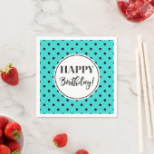 Serviette En Papier Joyeux Anniversaire Turquoise Points noirs blancs (En situation)