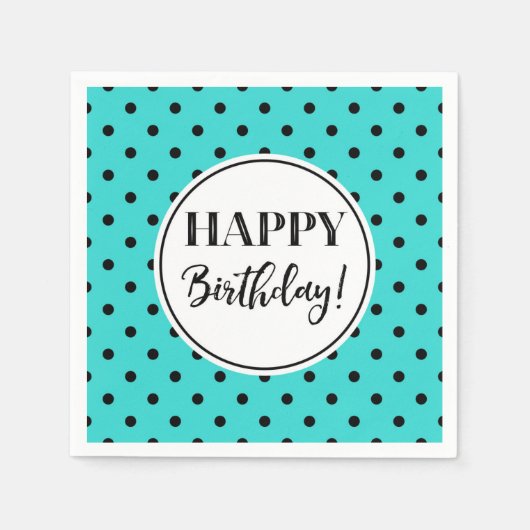 Serviette En Papier Joyeux Anniversaire Turquoise Points noirs blancs (Devant)