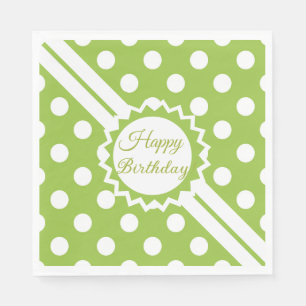 Serviette En Papier Joyeux Anniversaire Vert Et Blanc À Pois