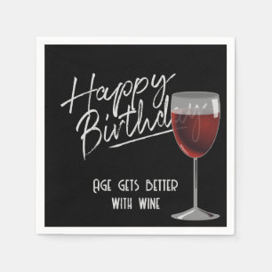 Serviette En Papier Joyeux Anniversaire Vin Rouge Sur Noir