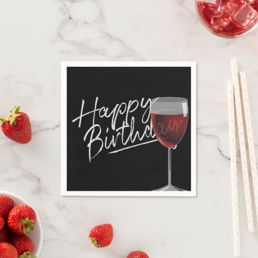 Serviette En Papier Joyeux Anniversaire Vin Rouge Sur Noir (En situation)