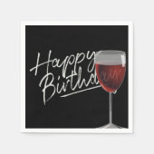 Serviette En Papier Joyeux Anniversaire Vin Rouge Sur Noir (Devant)