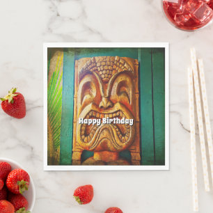 Serviette En Papier Joyeux anniversaire vintage retro bois visage tiki