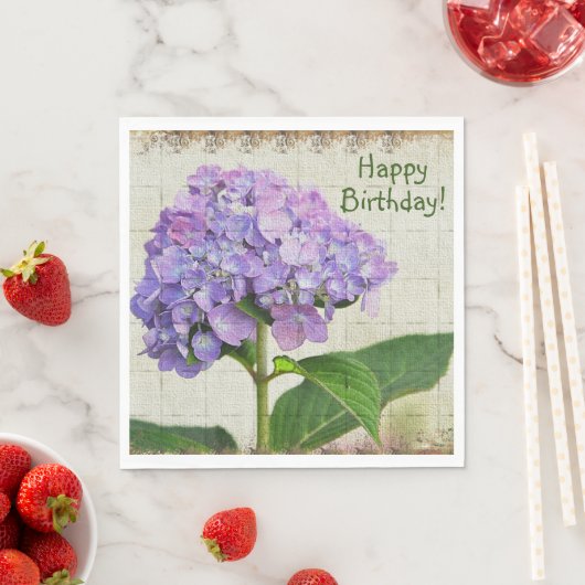 Serviette En Papier Joyeux Anniversaire violet Hydrangea (En situation)