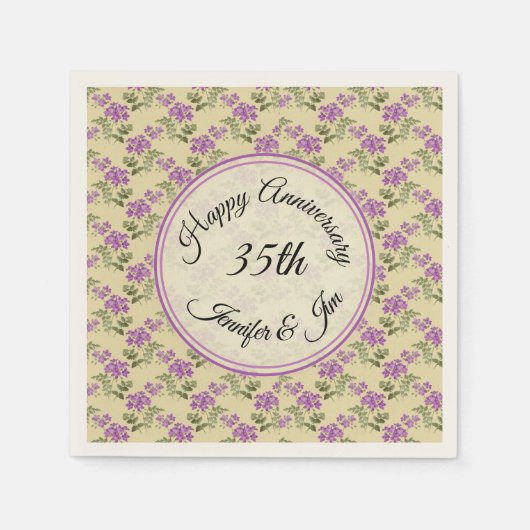 Serviette En Papier Joyeux Anniversaire violet violet sur jaune pâle (Devant)