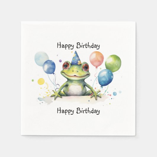 Serviette En Papier Joyeux anniversaire Whimsical grenouille mignonne  (Devant)
