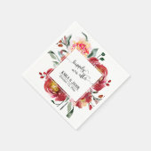 Serviette En Papier Joyeux Après, Bouquet Fleur Aquarelle Rouge (Coin)