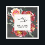 Serviette En Papier Joyeux Après, Rouge Bouquet Chalkboard<br><div class="desc">Au-dessus d'un arrière - plan en damier texturé, j'ai ajouté de magnifiques fleurs d'aquarelle en rouge roux et bordeaux profond avec une verdure artistique. Le centre a été recouvert d'un carré blanc bordé qui fait un cadre parfait pour vos détails personnels ; les espaces réservés modèles ont été aménagés pour...</div>