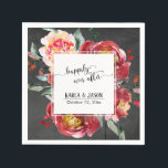 Serviette En Papier Joyeux Après, Rouge Bouquet Chalkboard<br><div class="desc">Au-dessus d'un arrière - plan en damier texturé, j'ai ajouté de magnifiques fleurs d'aquarelle en rouge roux et bordeaux profond avec une verdure artistique. Le centre a été recouvert d'un carré blanc bordé qui fait un cadre parfait pour vos détails personnels ; les espaces réservés modèles ont été aménagés pour...</div>
