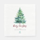 Serviette En Papier Joyeux arbre d'aquarelle de Noël avec logo de la s (Devant)