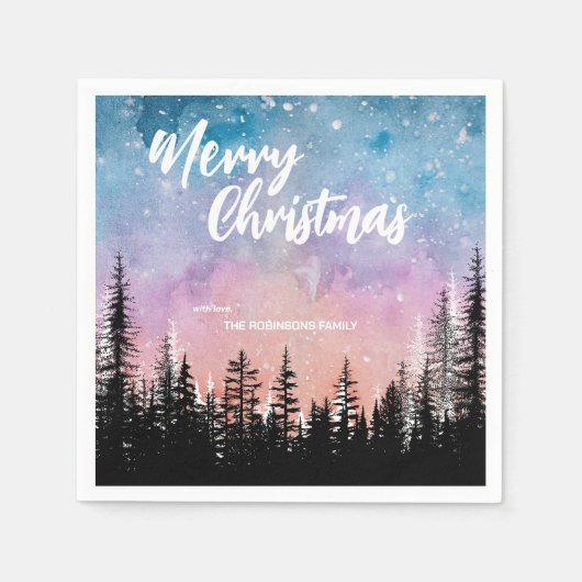 Serviette En Papier Joyeux arbre de Noël Forêt de script de nuit (Devant)
