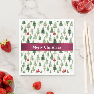 Serviette En Papier Joyeux arbres de Noël rouges verts
